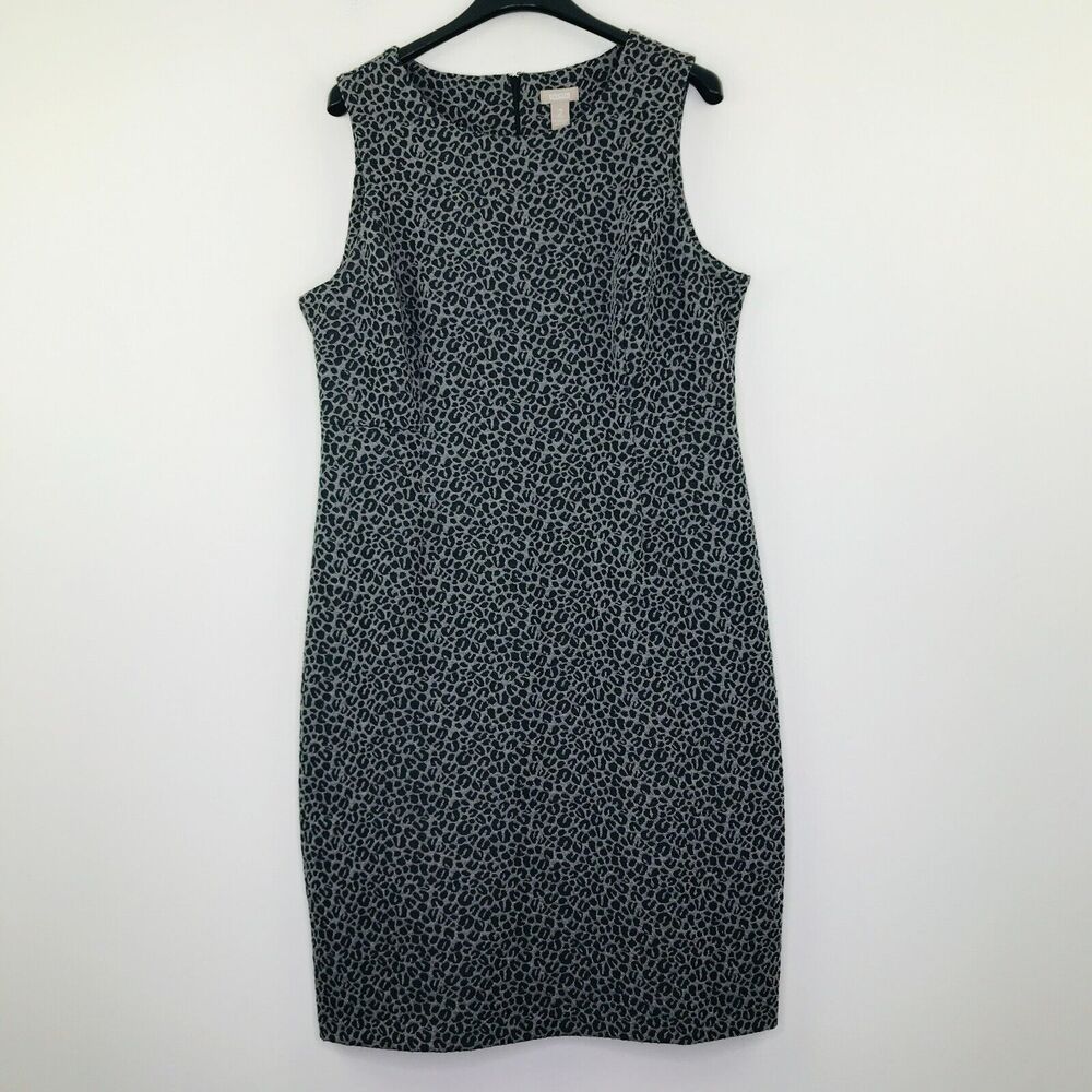 Chico's 2 Women's Large Dress Grey Black Cheetah Print Sleeveless Sheath BQ25